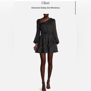 Elliatt Antonella Dobby Dot Black Mini Dress NWT